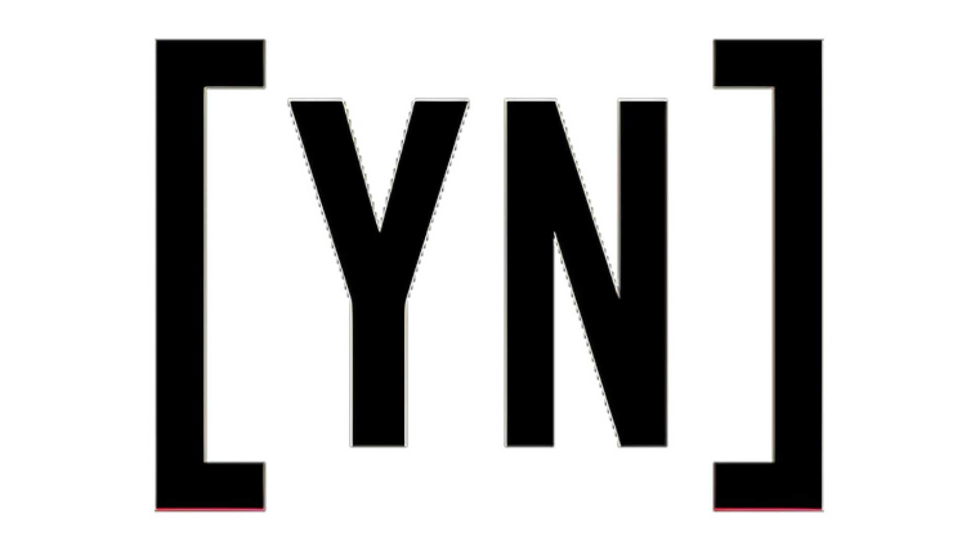 Text logo with large, black letters "Y N" framed by square brackets.