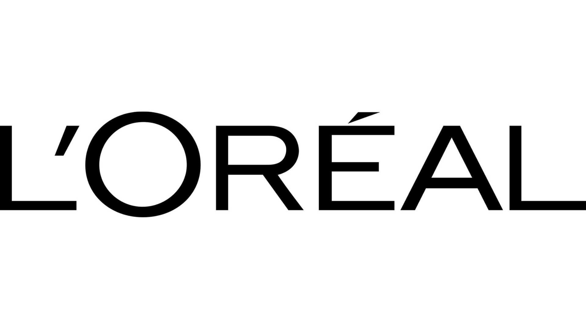 L'Oréal black-and-white logo featuring bold capital letters.